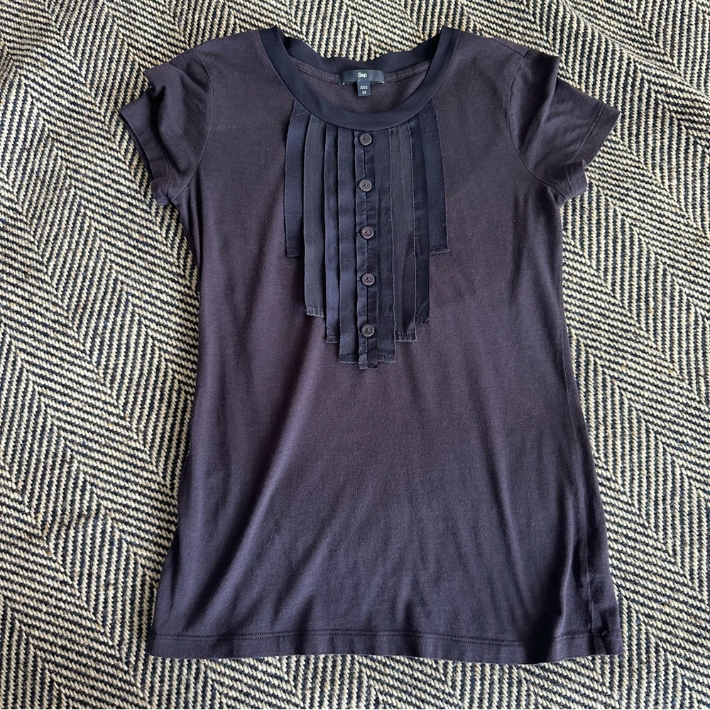Gap Tee with Button and Ribbon Detail - Navy, Size XS